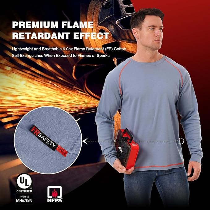 SKSAFETY FR Shirts for Men Long Sleeve, Welding Shirt 6oz Lightweight High Vis Fire Resistant Flame Retardant Shirt CAT2