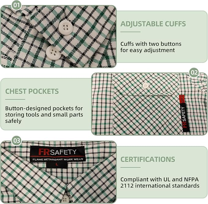 SKSAFETY 7oz FR Shirts for Men, Welding Shirt Hi Vis Flame Resistant 100% Cotton Fire Retardant Longsleeve Shirt CAT2/NFPA