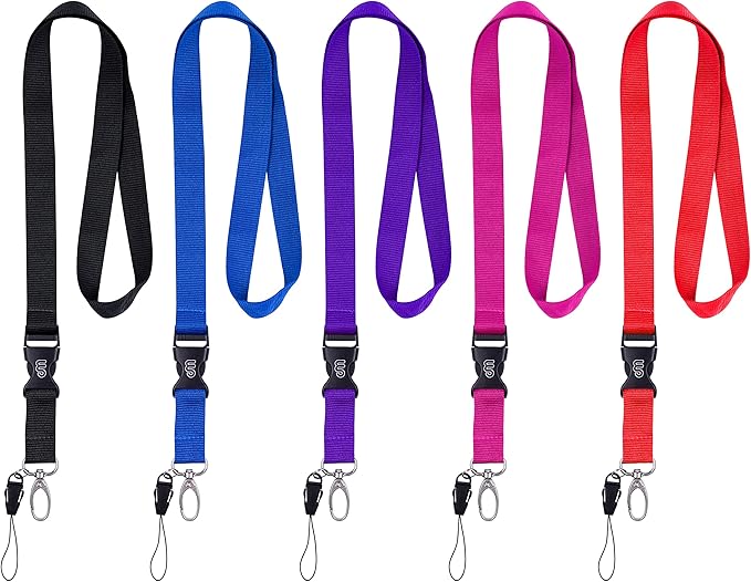 Wisdompro Office Lanyard, 5 Pack 23 inch Quick Release Neck Lanyard Strap with Detachable Buckle, Oval Clasp, String Loop for ID Badges, Keys, Keychains, USB Flash Drives, Phones - 5 Assorted Colors