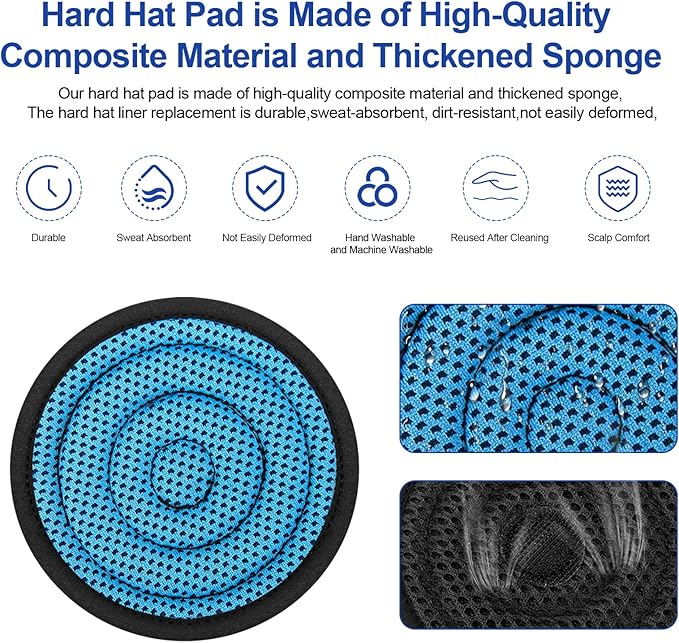 Hard Hat Top Pad Liner Replacement, Hard Hat Padding fit for Most Construction and Work Helmets, Cooling Inserts Reusable Washable Top Pad Suspension Cushion Replacement Accessorie - Blue 8 PACK