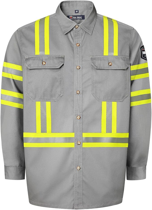 Welding Shirts for Men 7.5oz FR Shirts, 100% C High Visibility Flame Resistant Work Shirt, Men's Fire Retardant Welding Shirt, Durable FR Clothing for Men, Meets NFPA2112, Grey-ZRWD M
