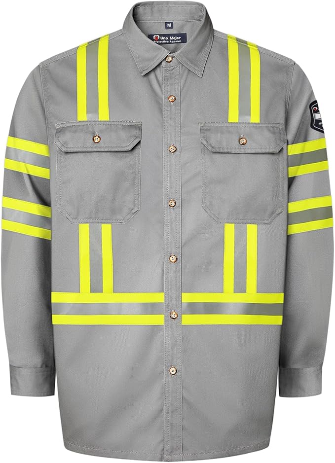 FR Shirts for Men 7.5oz Welding Shirt, 100% C High Visibility Flame Resistant Welding Jacket, Men's Fire Retardant FR Clothing for Men, Durable Welding Gear, Meet NFPA2112, Grey-ZRWD XL
