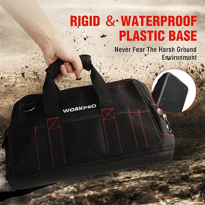 WORKPRO 16-inch Close Top Wide Mouth Tool Storage Bag with Water Proof Rubber Base, W081022A, 16"