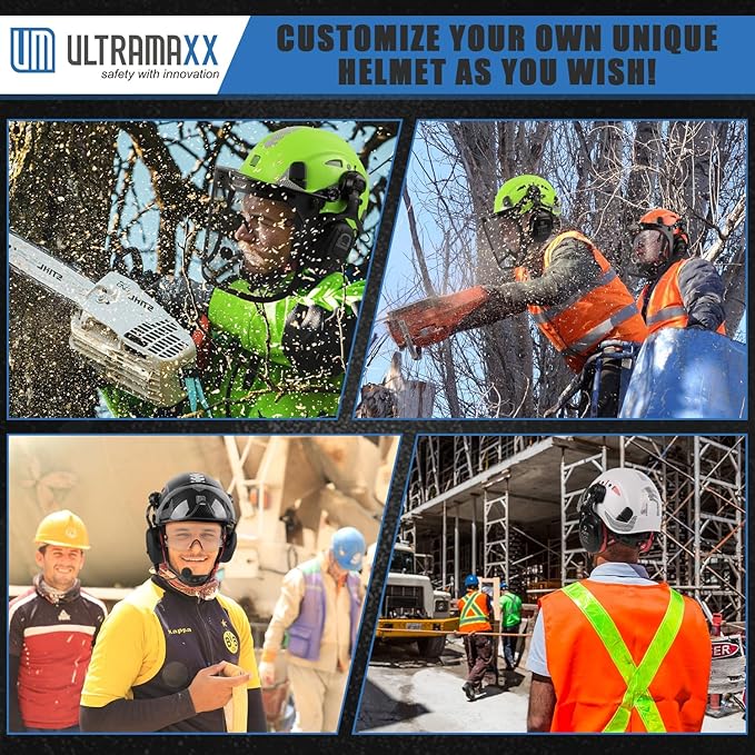 Safety Helmet with Built-in Visor Ear Muffs Kits, Hard Hat with Vented Design, ANSI Z89.1 Certified, Ideal for Industrial and Construction