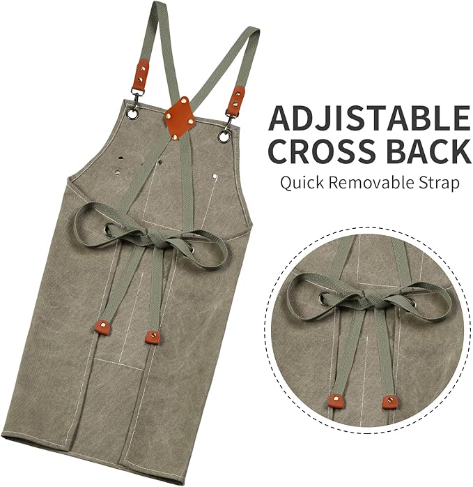 Cotton Canvas Cross Back Apron for Men and Women,Chef Apron With Adjustable Strap and Large Pockets,Kitchen Cooking Baking Bib Heavy Duty Work Apron