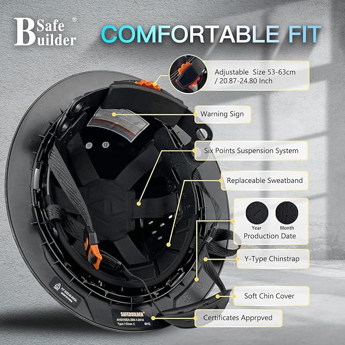 SBD-G1C Construction Full Brim Safety Helmet HDPE Hard Hat Vented Hardhats Sunshade Carbon Fiber Pattern Industrial Work Certified ANSI/ISEA Z89.1