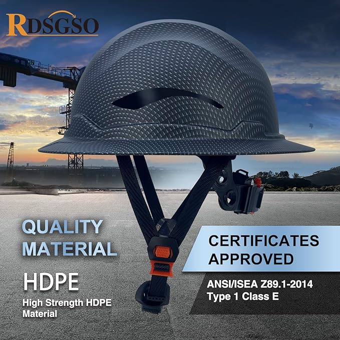 Full Brim Hard Hats ANSI/ISEA Z89.1 Type I Class E Certified 6-Point Suspension Lightweight Vented Adjustable Safety Helmet for Construction Industrial