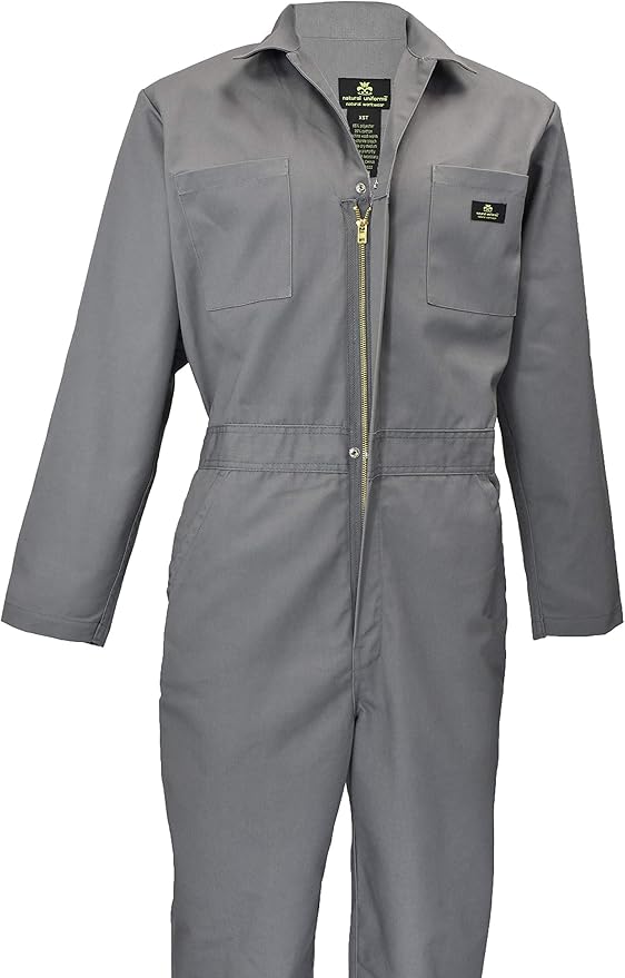 Natural Uniforms Mens Long Sleeve Zip Up Twill Coverall, Stain and Wrinkle Resistant