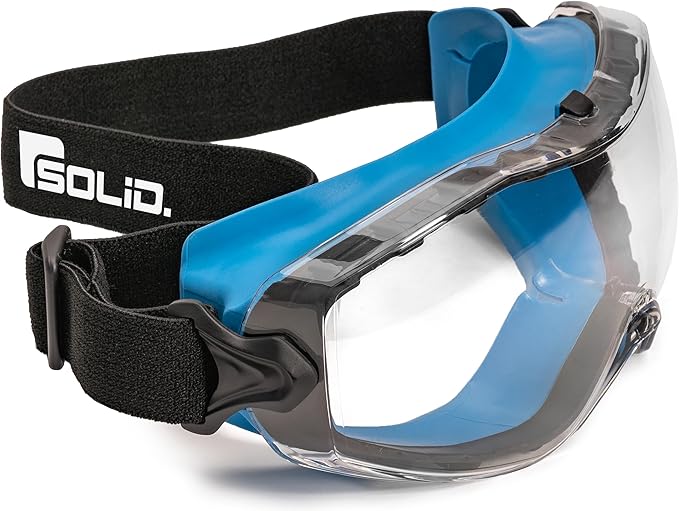 SolidWork Safety Goggles Anti-Fog Clear Lens with Adjustable Elastic Headband. Protective Eyewear for Men & Women