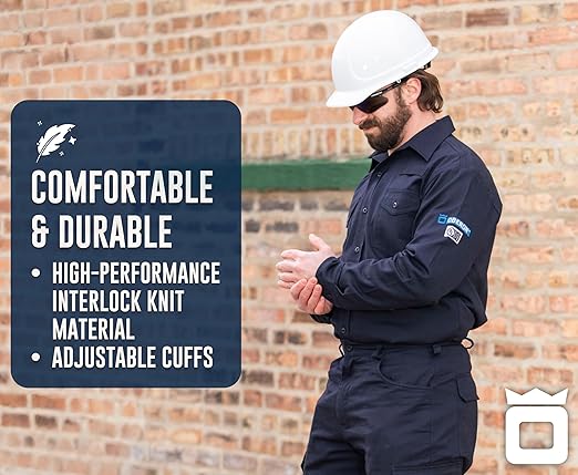 Oberon FR Arc Rated Button-Up Safety Shirt For Men - Flame Resistant Cotton - 10 Cal - Class 3 - Navy