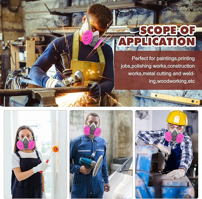 Respirator Mask with Filters 2097 : Half Face Respirator Reusable Gas Mask Against Dust, Organic Vapors, Epoxy Resin, Lead Paint, Perfect for Painting, Welding, Metal Cutting, Woodworking