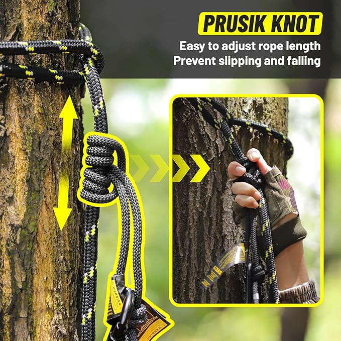 Kalkal Tree Stand Safety Rope, 30FT Reflective Lifeline Hunting Safety Harness Tree Strap For Tree-Stand Hunting
