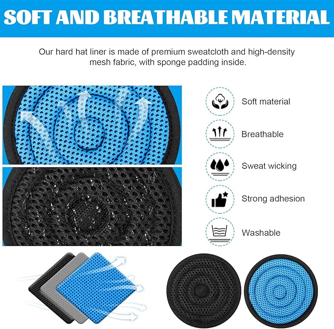 Hard Hat Top Pad, Washable Cooling Hard Hat Inserts/Liner/Cushions Replacement for Helmets, Hardhat Suspension Accessories (Blue, 6 Pack)