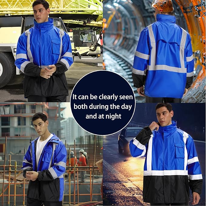 SRsafety High Visibility Rain Gear, Class 3 High Visibility Work Rain Gear for Men, Construction Rain Suits
