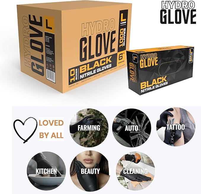 5-6 Mil HEAVY DUTY Black Nitrile Gloves, Powder Free, Latex-Free, Exam, Food, Mechanic, Tattoo Disposable Gloves