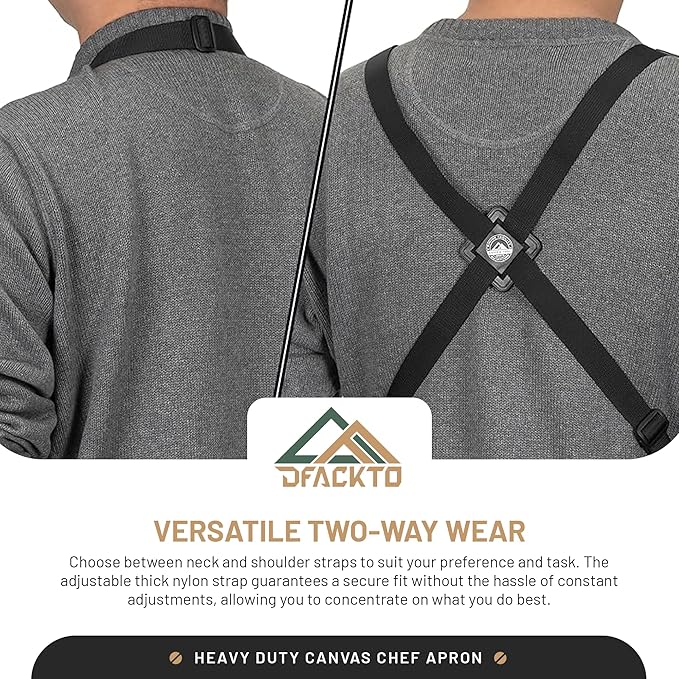 Canvas Chef Apron – Cross Back Straps Mens Apron for Butcher, Bartender, Grilling, BBQ, Kitchen, Workshop & Artist