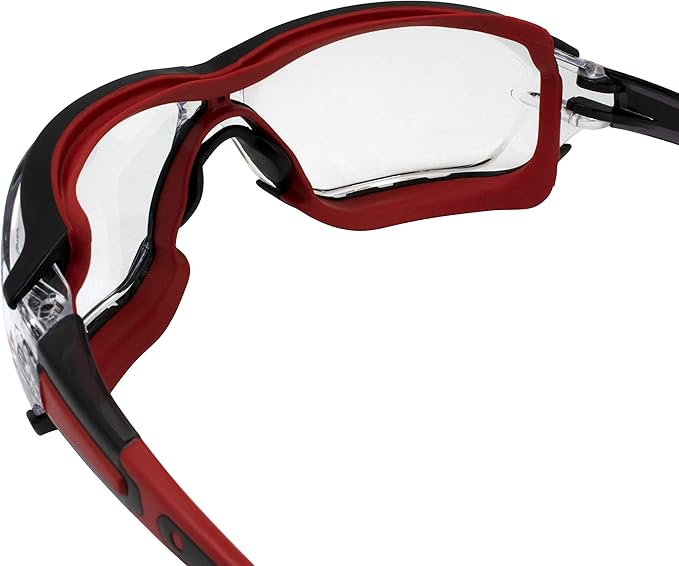 Birdz Eyewear Gasket Safety Padded Motorcycle Riding Sport Medical Glasses Red Frame with Clear Lens ANSI z87.1 Rated