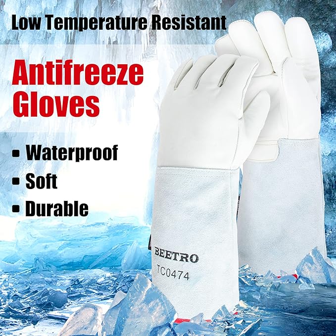 BEETRO -292℉/-180℃ or Above Antifreeze Gloves for Dry Ice Handling Liquid Nitrogen Sponge and Cotton Inner