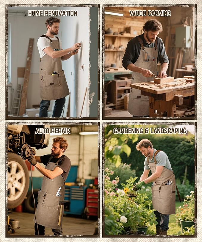 ARCFOX Woodworking Apron with 9 Pockets,Heavy Duty Canvas Apron for Man,Cross Back Apron for Woodworkers, Mechanics, Blacksmiths, DIY Hobbyists