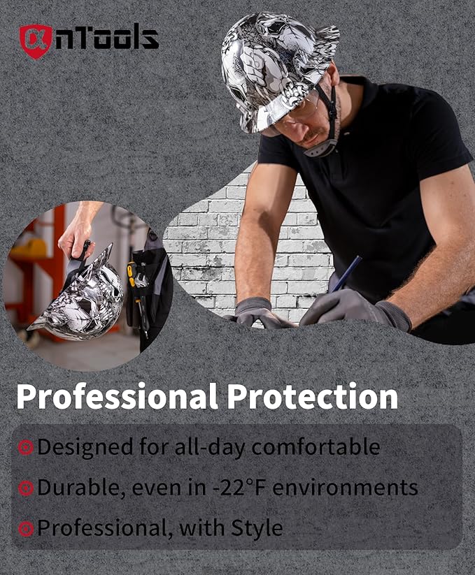 Skeleton Pattern Design Full Brim Hard Hat, OSHA Approved Construction Hard Hats for Men, 4-Point Adjustable Suspension, ANSI Z89.1