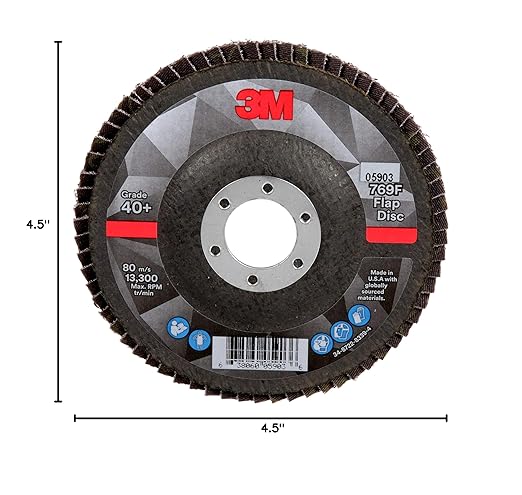3M Flap Disc 769F, Type 27, 40+, 4-1/2 in x 7/8 in, High Performance Abrasive, Ceramic Precision-Shaped Grain Grinding and Finishing Disc, Carbon Steel, Stainless Steel