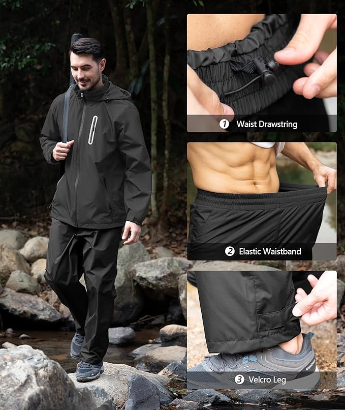 SWISSWELL Men's Waterproof Golf Rain Suit Rain Gear Jacket and Pant Outdoor Lightweight Hooded Raincoat