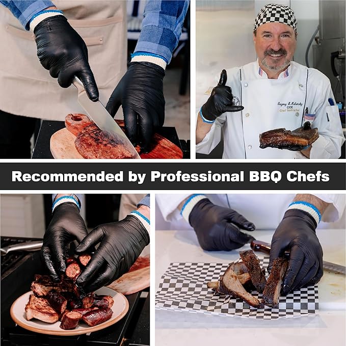 Raxwell BBQ Gloves - 6 Heat Resistant Cotton Liners + 100 Nitrile Food Prep Gloves for Barbecue Smoker, Cooking & Hot Food - Size Large - BBQ Accessories - Grilling Accessories
