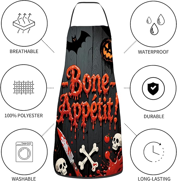 Halloween Aprons Gifts for Women Mens Bone Appetit Cooking Apron, Funny Gift for Him Her,His Hers (1 Pcs)