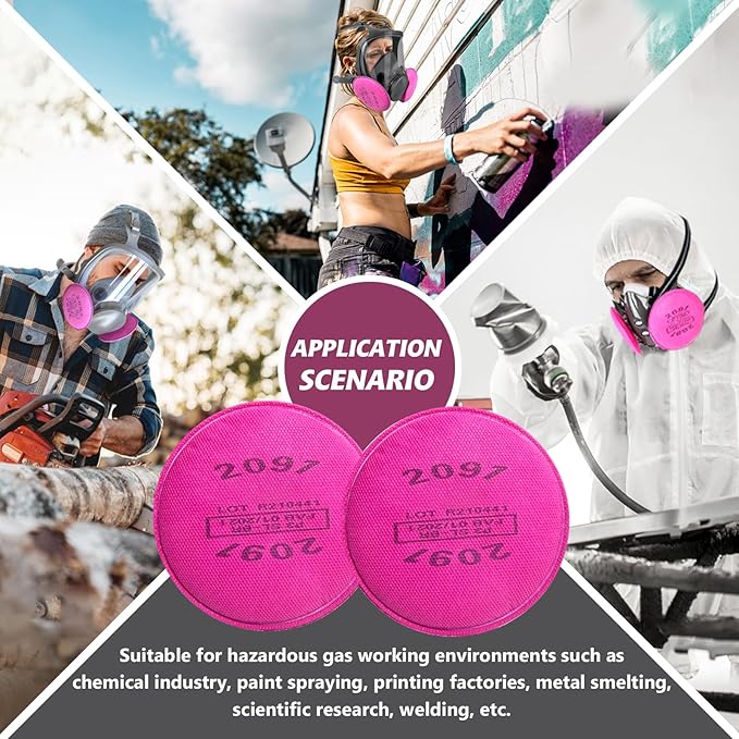 16PCS(8Pack) 2091 Respirator Filters, 2091 Replacement Filters Cotton Installed on 6200, 6800, 6502, 7502 Respirator Body Use for Epoxy Resin, Organic Vapor, Asbestos, Dust, Paint