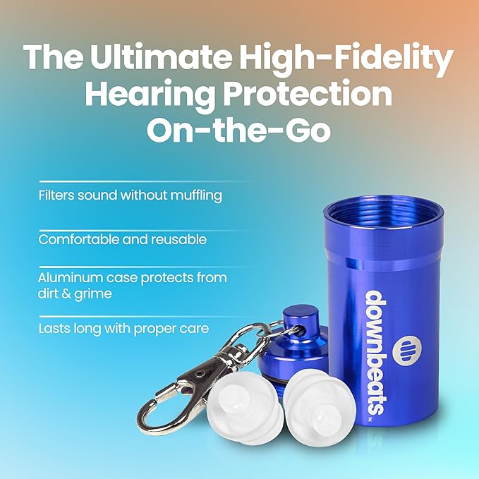 High Fidelity Ear Plugs for Hearing Protection - Discreet, Clear Ear Plugs for Concerts, Festivals & Noisy Events - Up to 18dB Background Noise Reduction Reusable Ear Plugs - Comes with Aluminum Case