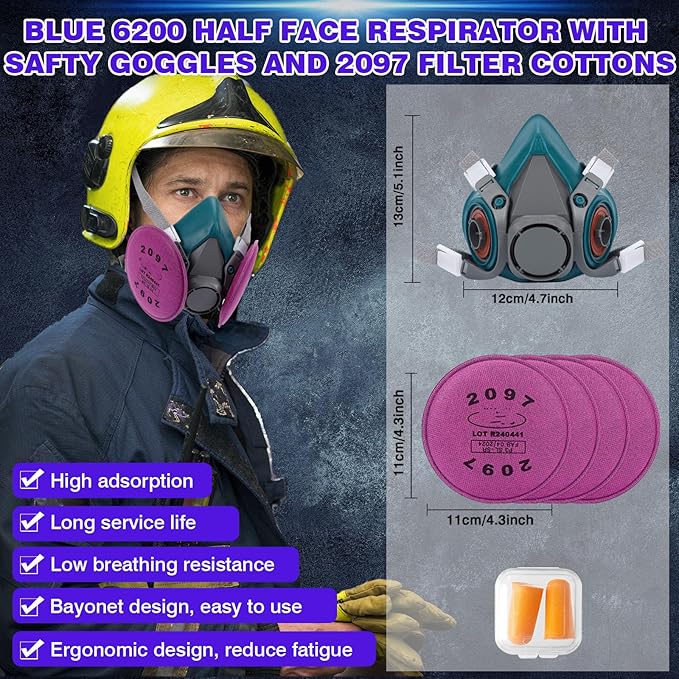 Reusable Respirator Mask with Activated carbon filter cottons for Gas, Organic Vapors