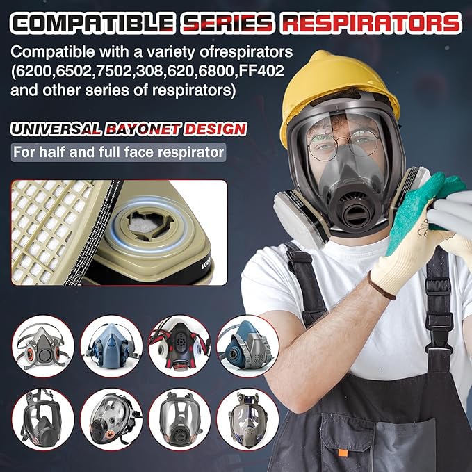 15 Pairs 6001 Respirator Filter Cartridges - Filters for Half/Full Cover Against Gas/Organic Vapor/Chemical, Replaceable Filters Compatible with 6000, 7000Series Respirator(Black)