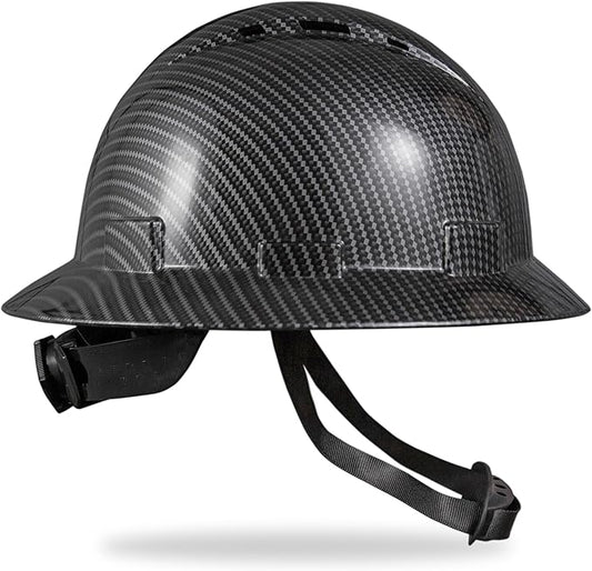 SRSAFETY Full Brim Hard Hat Carbon Fiber Design 6 Point Adjustable Ratchet Suspension OSHA Approved ABS Work Helmet for Men&Women ANSI Z89.1 Type I Class C