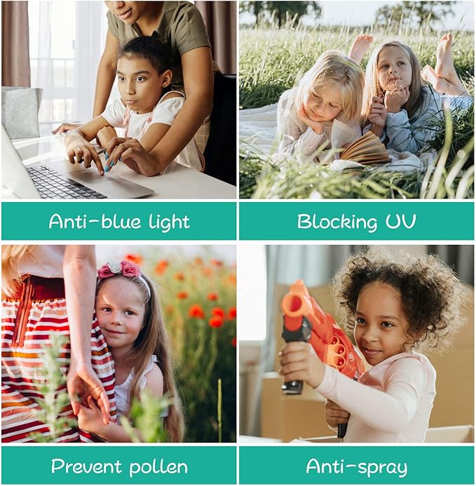Safety Glasses Goggles Anti Fog Eye Protection Blue Light Blocking lens Side Shield Anti Pollen Soft TR90 for Boys Girls(Blue)