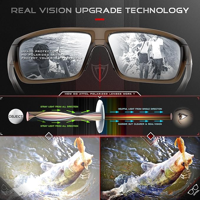 ATTCL Polarized Wrap Fishing Sunglasses Men - Driving Sports Glasses UV Protection