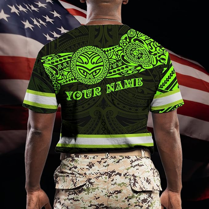 Matedecor Skull High Visibility Shirt Men Reflective Safety Shirts US Flag Custom Name Workwear, Runners, Walkers, Patriotic