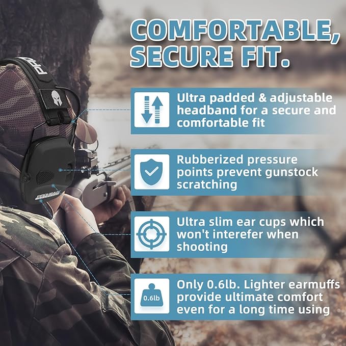 PROHEAR Electronic Ear Protection with Gel Pads for Shooting with 4X Sound Amplification, Gun Range Hearing Protection Muffs, NRR 23dB Noise Reduction Headphones for Hunting, Black