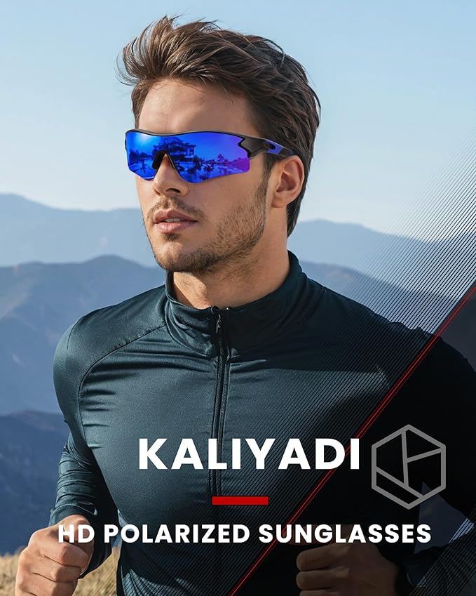 KALIYADI Sports Sunglasses Polarized Sunglasses-Men: Mens Sunglasses with UV400 for Golf Running Fishing