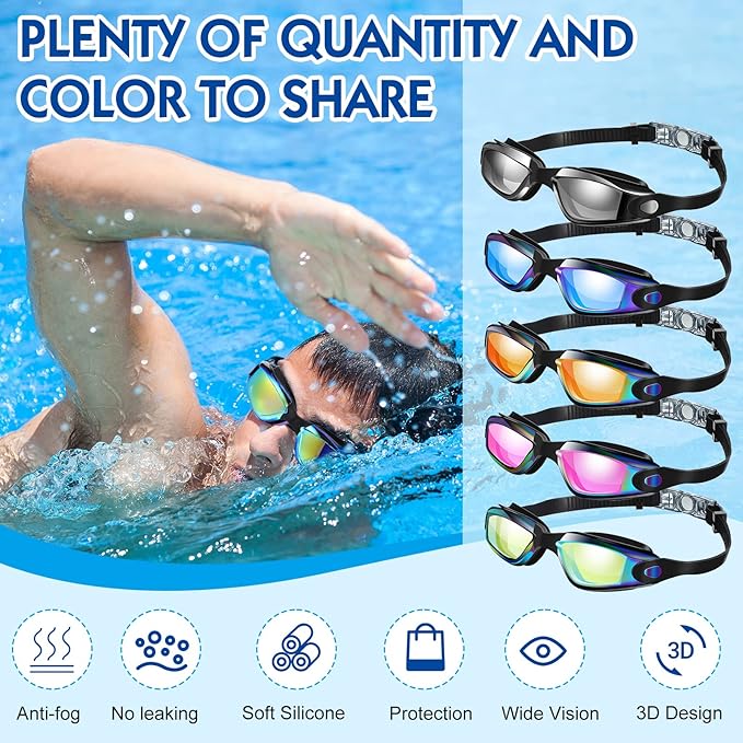 Flutesan 12 Pack Swim Goggles for Adult Kids Anti Fog Swimming Glasses with 12 Ear Plugs Nose Clip No Leaking Full Protection