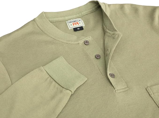 TICOMELA FR T Shirt Flame Resistant Shirt 5.5oz 100% Cotton Light Weight Workwear Men's Long Sleeve Henley Shirts