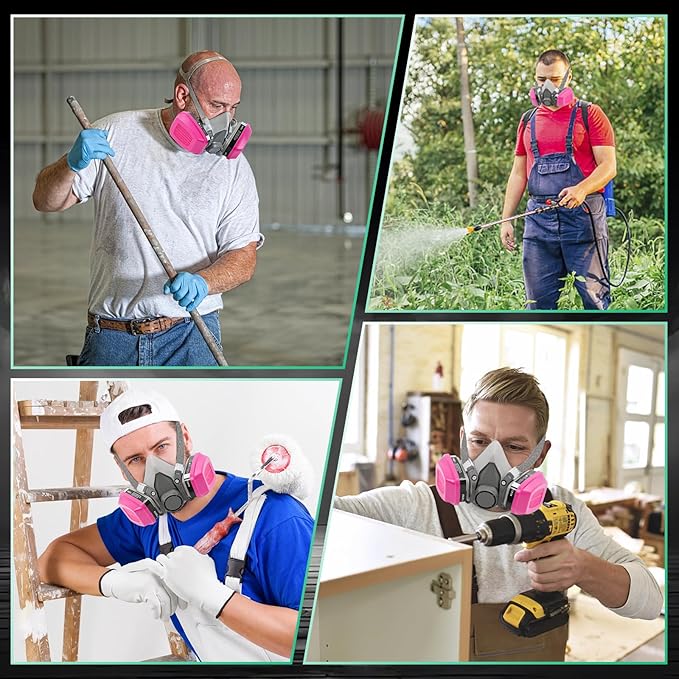 Respirator Mask with Filters 60921: Half Face Respirator Reusable Gas Mask for Chemical Epoxy Resin Dust Organic Vapor Construction Painting Woodworking Sanding Welding