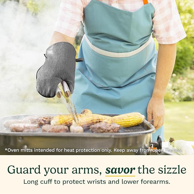 Cuisinart Kitchen Oven Mitts – Heat-Resistant Kitchen Mitts for Oven with Non-Slip Neoprene Palm, Long Cuff, and Cotton Filling – Durable Oven Gloves for Cooking, Baking, & Grilling (Chambray)