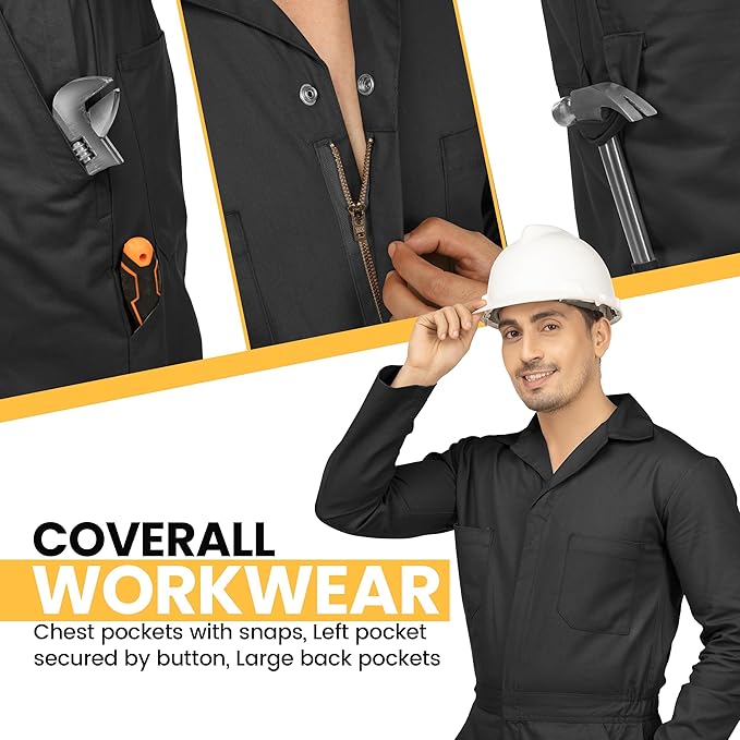 NY Threads Men’s Twill Long Sleeve Coverall Utility Work Wear