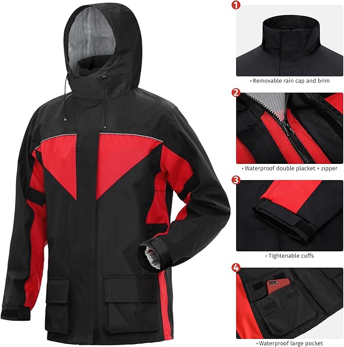 iCreek Motorcycle Rain Suit for Men and Women Waterproof Anti-storm Raincoat High Visibility Rain Gear