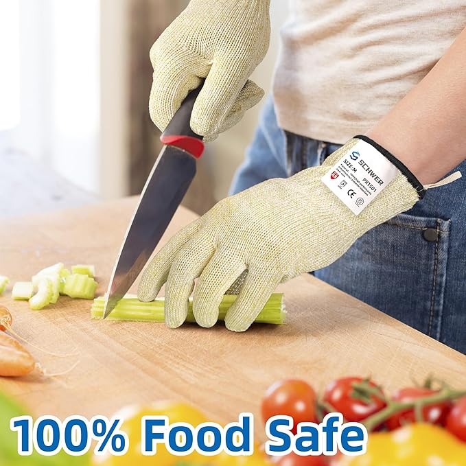 Schwer SlicePro Ultra-Durable ANSI A9 Cut Resistant Gloves PR1501, 10X Reinforced Food Grade Cutting Glove, Mandoline Gloves for Kitchen Meat Cutting, Oyster Shucking, Fish Fillet Processing, L