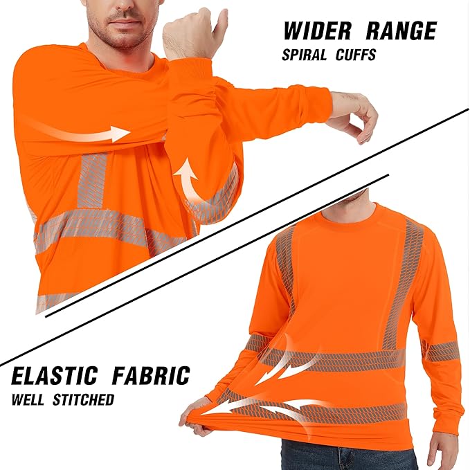 ProtectX High Visibility Long Sleeve Shirts Reflective Hi Vis Safety Shirt for Men Women Class 2-3 Construction Shirt 1 Pack