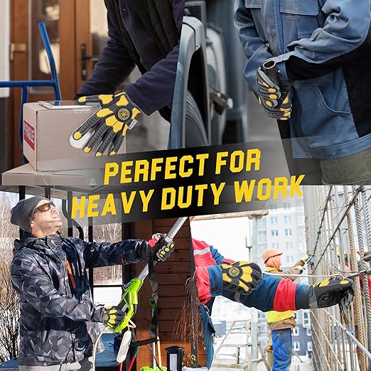 HANDLANDY Winter Cut Resistant Men Impact Resistant Work Gloves, Padded Palm Grip Heavy Duty Working Glove (Large, Yellow)