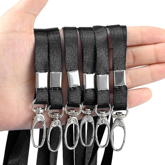 50Pcs Black Lanyard for ID Badges Nylon Flat Lanyard with Swivel Hook Bulk Lanyards for Office, School, Conference