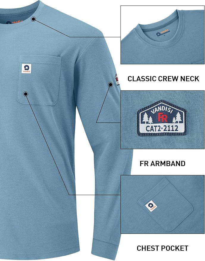 FR Shirts for Men 100% Cotton 5.5oz Lightweight NFPA2112/CAT2 Flame Resistant Shirts for Men Long Sleeve