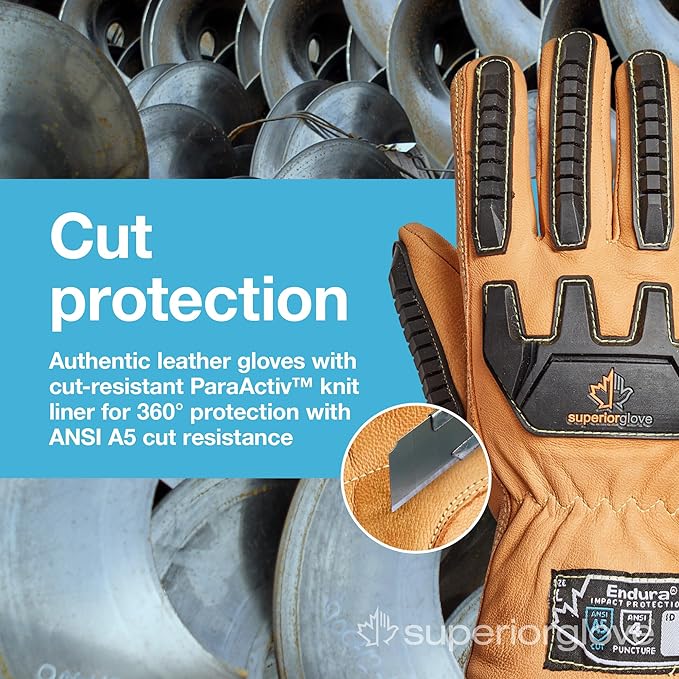 Superior Glove Endura Cut and Impact Resistant Leather Work Gloves – Insulated for Cold Winter Temperatures – 378KGTVB Small (Pack of 1 Pair)